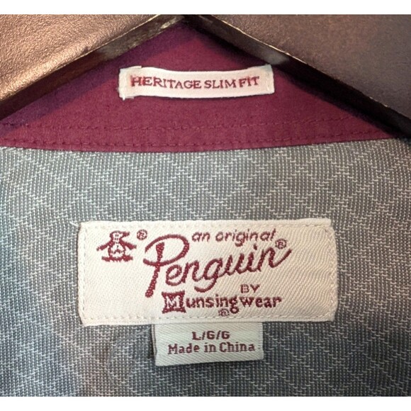 Original Penguin Size Large Gray Shirt Slim Fit Mens L LS Button Up Top Diamond - Picture 2 of 5